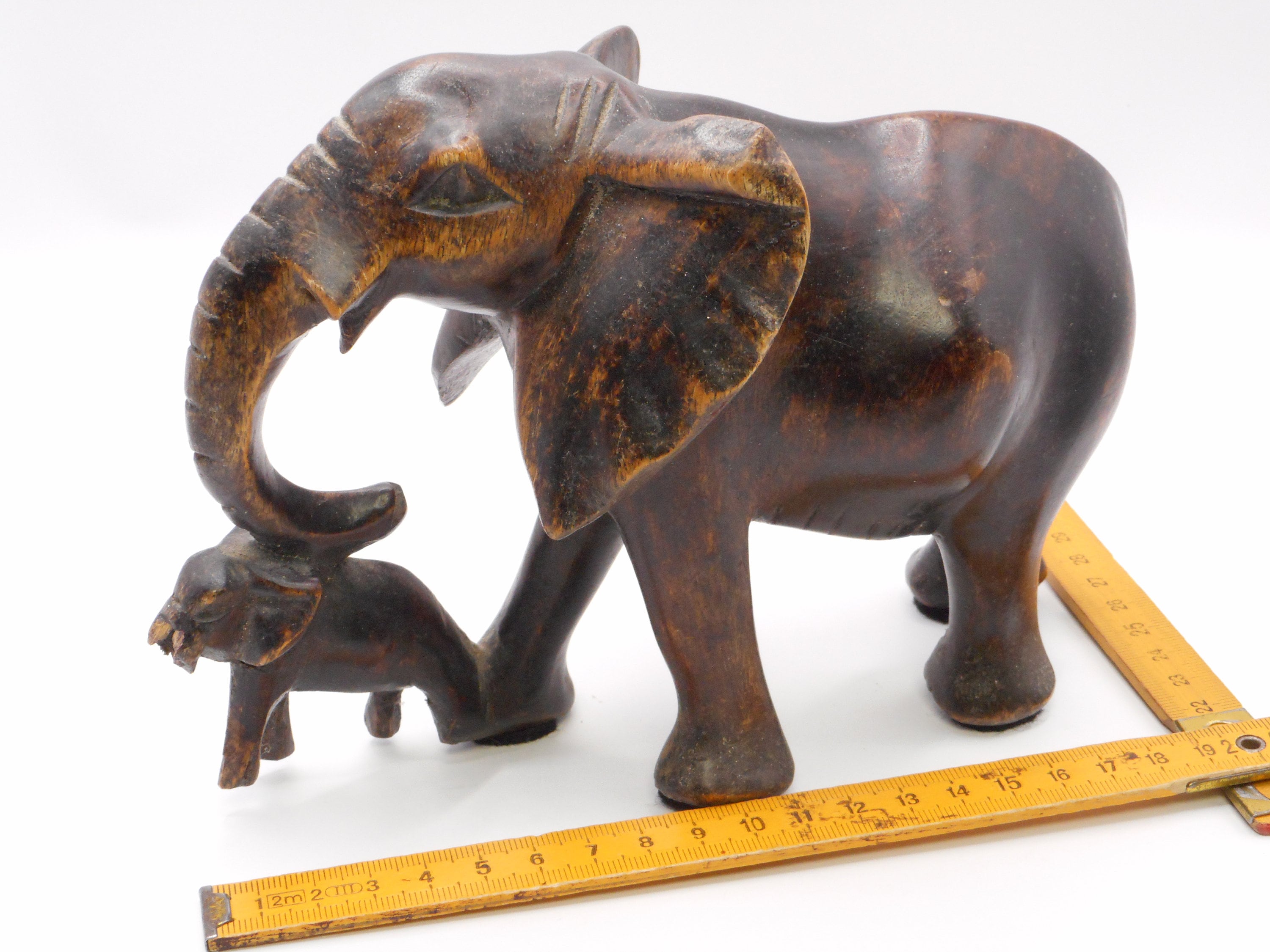 木製の象の置物 母と子の象 茶色の彫刻 L08/2344 - Etsy 日本