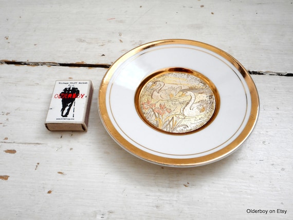 Vintage Chokin Plate Pair: 24k Gold Swans, Made in Japan - Etsy