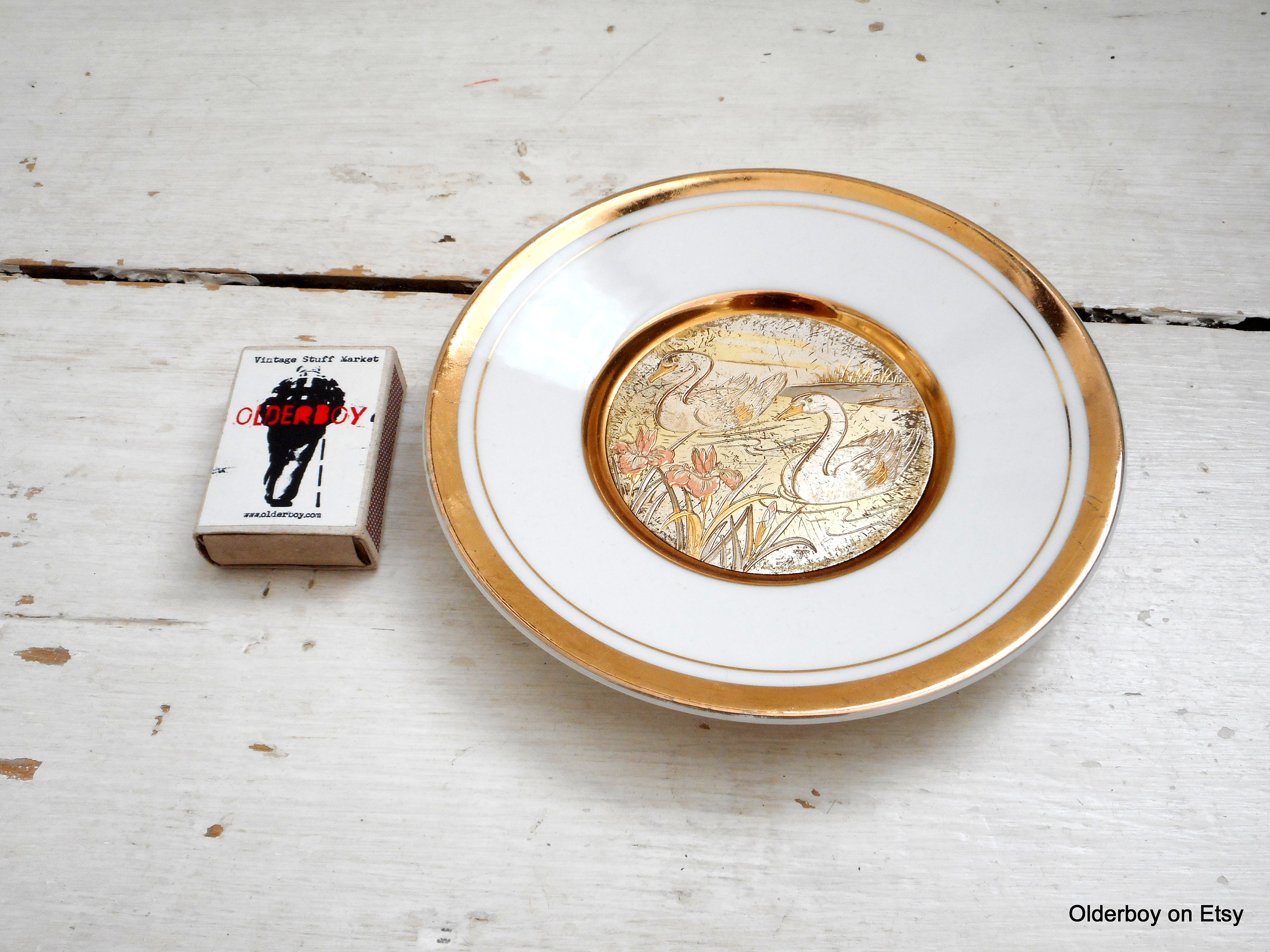 Vintage Chokin Plate Pair: 24k Gold Swans, Made in Japan - Etsy Canada