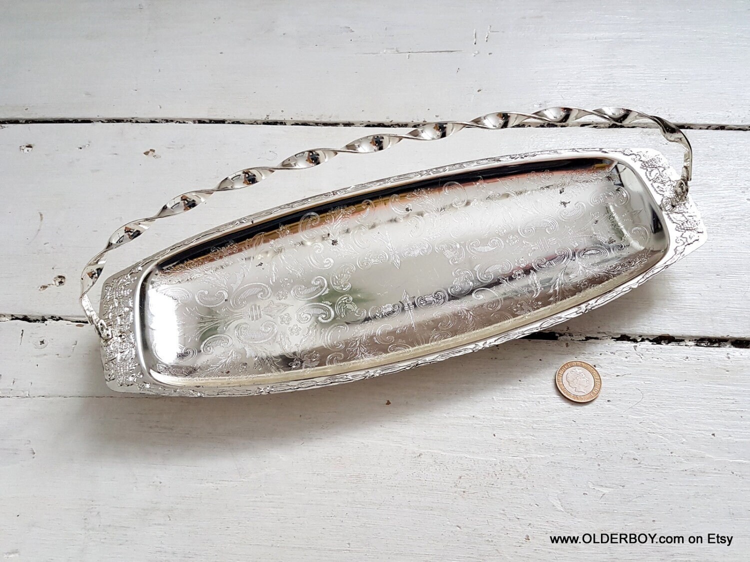 Dish metal tray large PATTERN DISH with handle serving dish set silver tone oval bowl candy dish fruit pattern dish tray L08/535