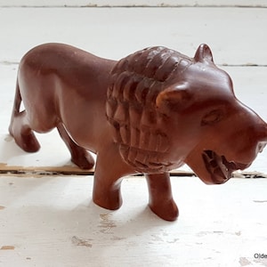 Handcrafted Small Wooden Lion Figurine - Collectible Drunk Lion Sculpture A00/983