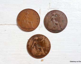 PENNYs 1918, 1919, 1927 collectible coins old pence vintage british penny  D10/1030/A