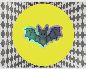 Holographic Grey Bat Sticker: Hand-Drawn Gothic Halloween Decal