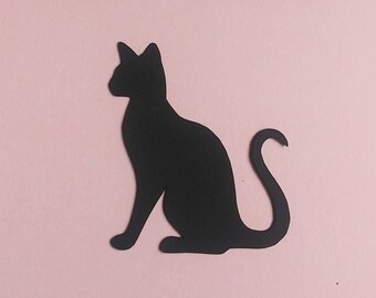 Black Cat cutout, cardstock paper cat, Halloween black cat, Halloween cardstock paper cutout, cat cutout, black paper cat, cupcake toppers