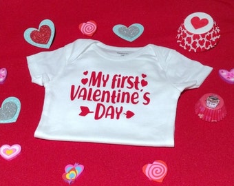 First Valentine's Day Costum Onesie. Custom Baby Onesie. Valentine's Day Baby Onesie. Custom baby shirt. Valentine's Day Baby shirt.