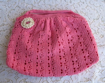 Rose petit sac sac à main rose crochet rose sac de tricot à la main au Crochet Crochet pochette fourre-tout fille Shabby sac sac a main fille cadeau