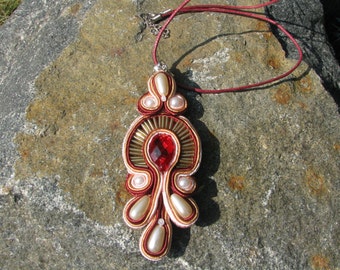 Celtic pendant Soutache Pendant Soutache jewelry Gold and Red Gift Elegant Necklace Pendant Soutache necklace Valentines gift for her gift