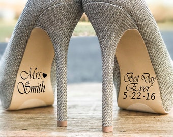 Best Day Ever Custom Wedding Shoe Decal with Date and Hearts, Wedding Decorations, Shoe Decal