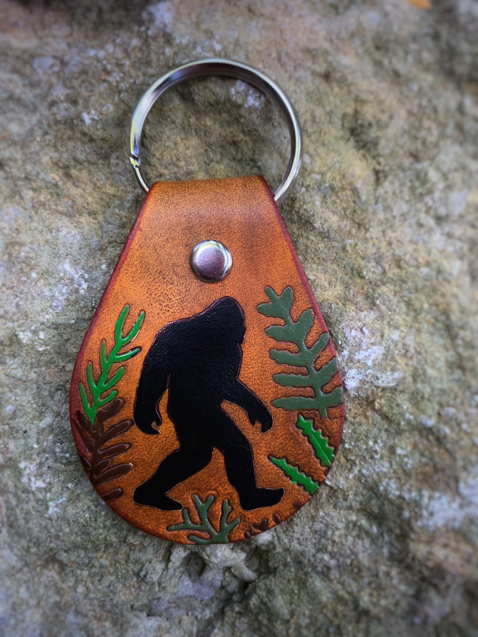 Bigfoot Leather Key Fob / Sasquatch Yeti Keychain / Painted Etsy