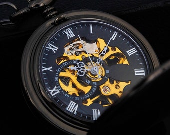 Mechanical Pocket watch, Groomsmen Wedding gift, Personalized gift, Anniversary gift, Black watch, Bronze watch, Silver watch, Gold watch