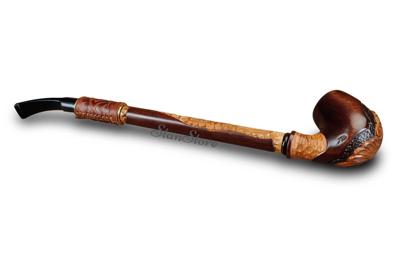 LONG Churchwarden Carved SHIP Smoking Pipe Wooden Pipe Tobacco Etsy