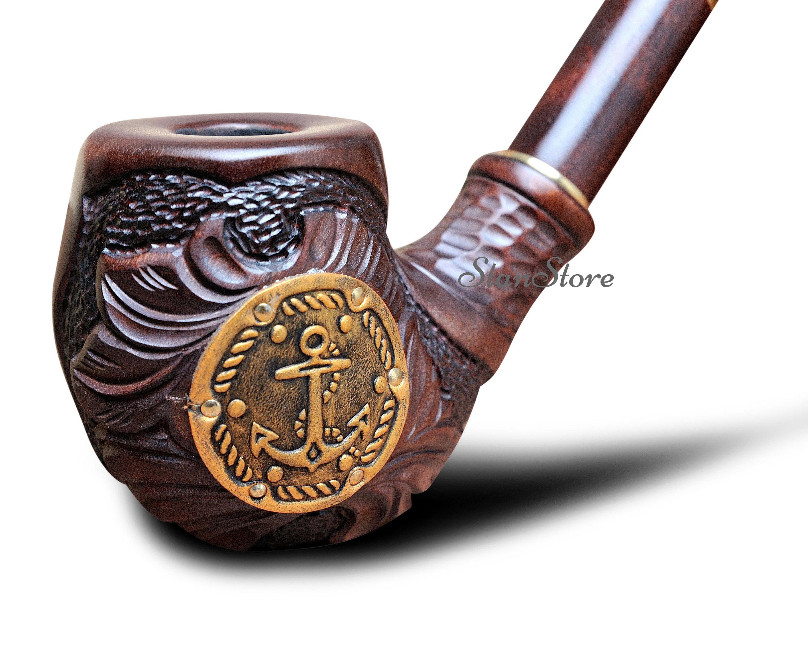 Sailor Smoking Pipe Tobacco Pipe Hand CARVED Leather Anchor | Etsy