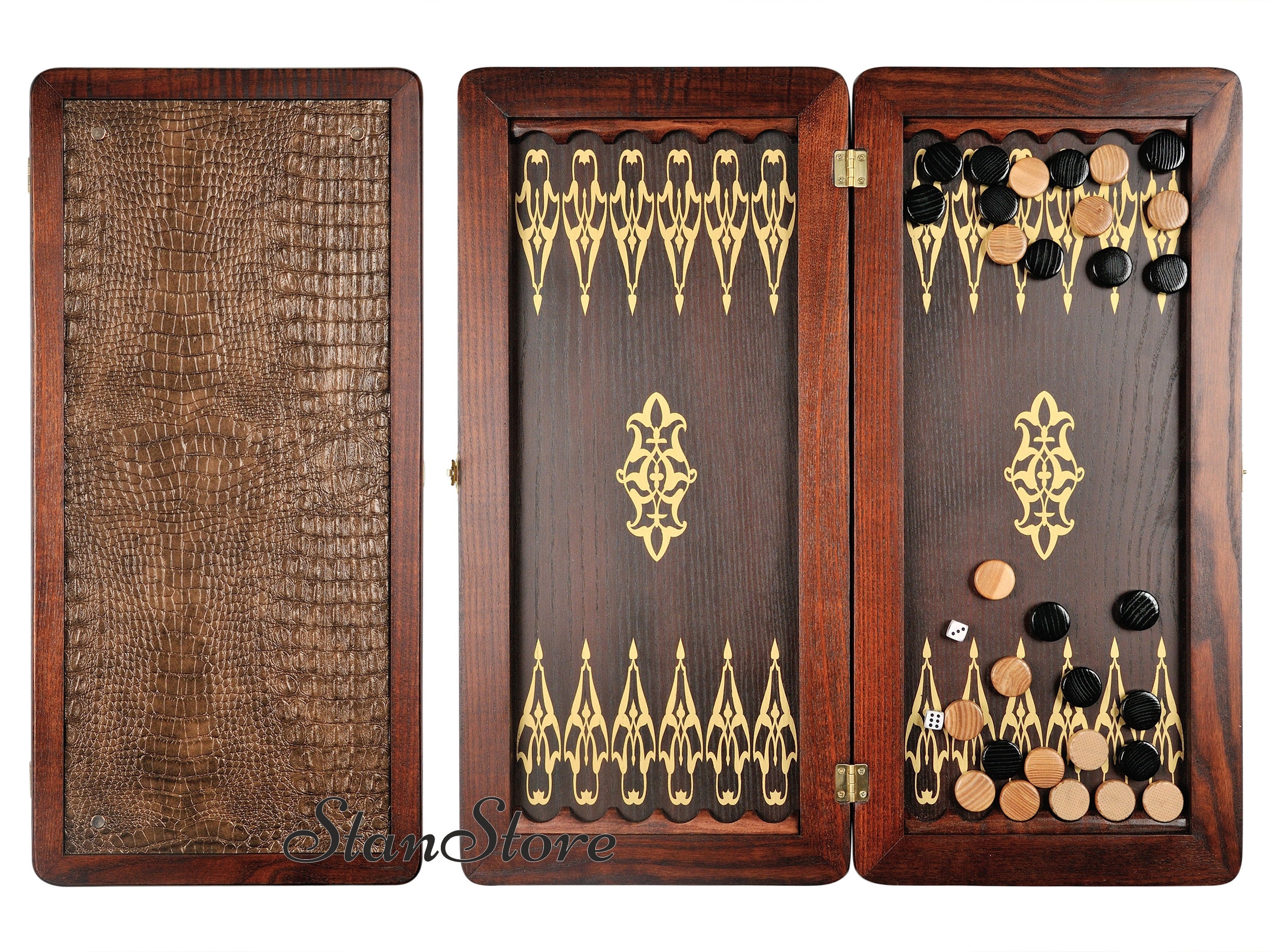 Backgammon Set with Stones Dice Leather Personalized gift Etsy