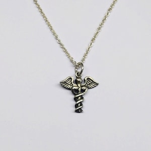 Sterling Silver Staff of Hermes Caduceus Pendant.
