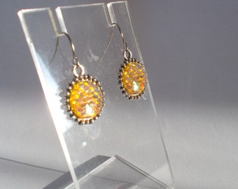 Gold AB Snakeskin Effect Cabochon Dangle Earrings