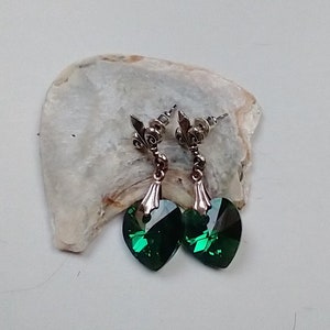 Swarovski 14mm Emerald Fluer de Lys Heart Stud Earrings Christmas Gift for Women, Girls