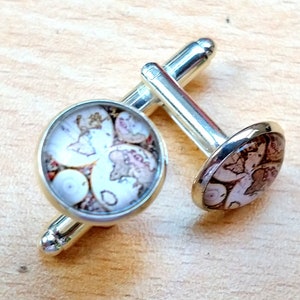 Unisex Vintage wereldkaart 12mm zilver manchetknopen kerst/huwelijksgeschenk