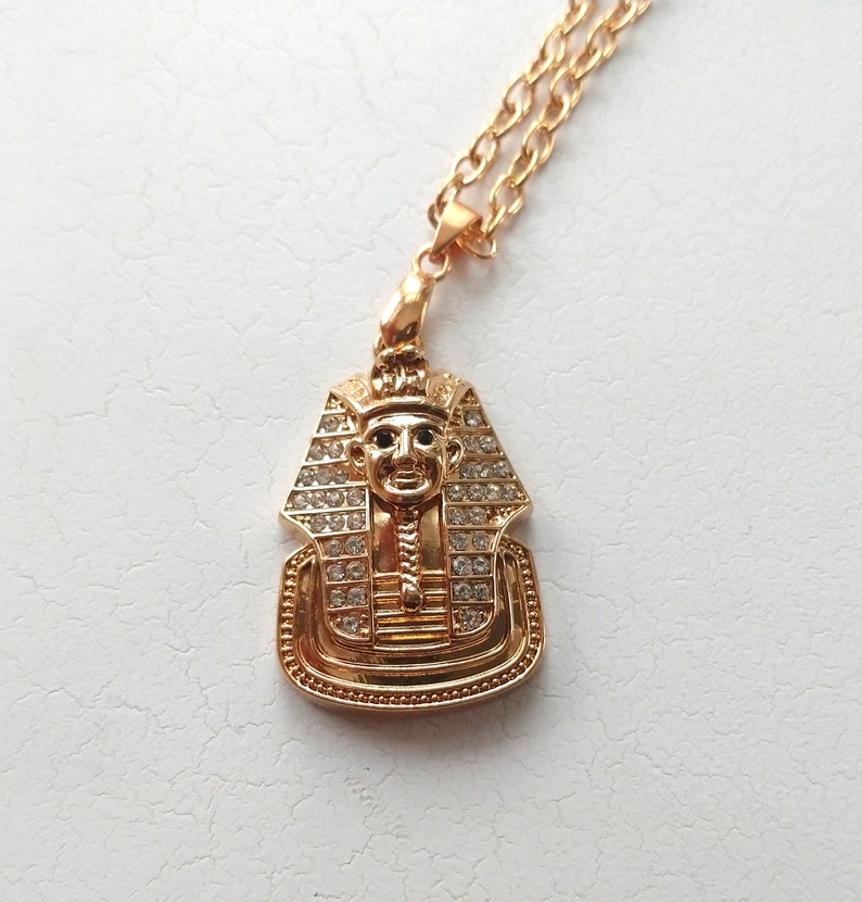 Pharaoh Rhinestone Bling Champagne Gold Earring and Necklace Set Statement Piece Ancient Egypt Style Stage Wear