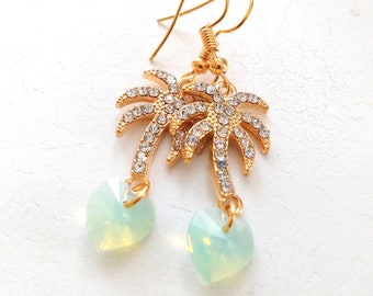 Swarovski Heart Rhinestone Palm Holiday Dangle Earrings