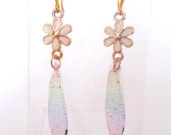 Resin Dragonfly Enameled Flower Dangle Earrings; Girls, Women's