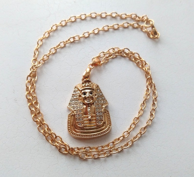 Pharaoh Rhinestone Bling Champagne Gold Earring and Necklace Set Statement Piece Ancient Egypt Style Stage Wear