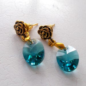 Antiqued Gold Rose Studs with Swarovski Elements image 3