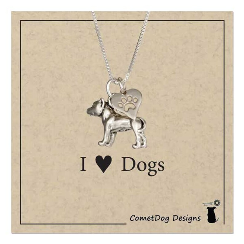 Dog Mom Gift Staffie Lover Dog Breed Jewelry Sterling Silver Staffordshire Terrier Pit Bull Pendant Necklace with Paw Print Heart Charm