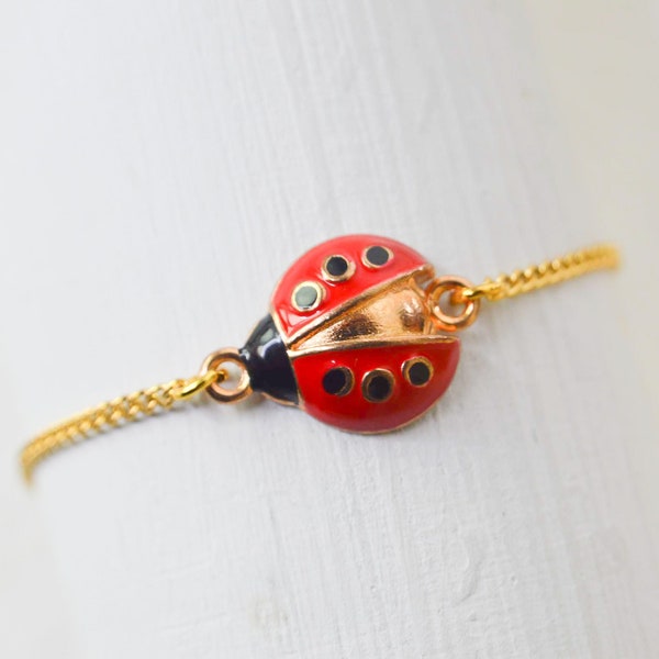 Bracelet coccinelle, bracelet insecte, bracelet à breloque colorée empilable, amitié, finition acier doré 14k boho chic, cadeau idéal femme