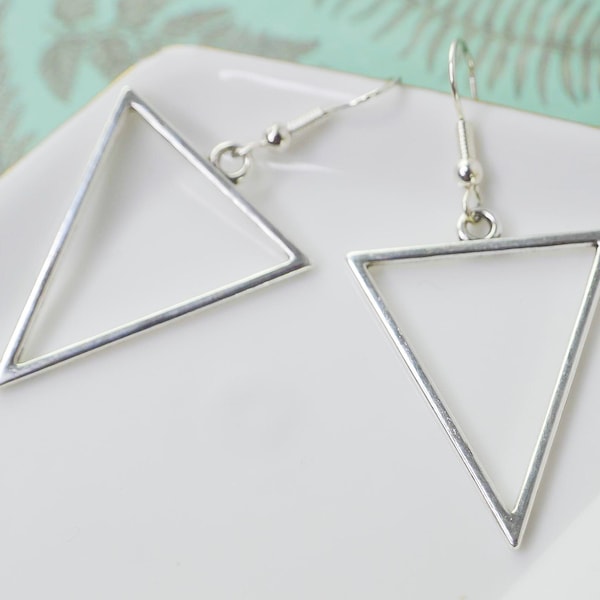 Triangle earrings, silver jewel geometric minimalist ethnic symbolic shape earrings, silver charms statement earrings, ideal gift for her