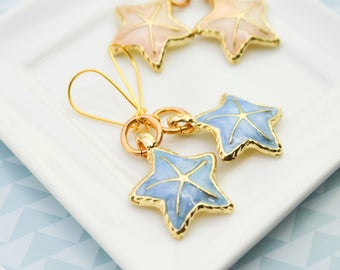 Tropical starfish earrings - pastel colored golden earrings - fantasy jewelry, women's gift