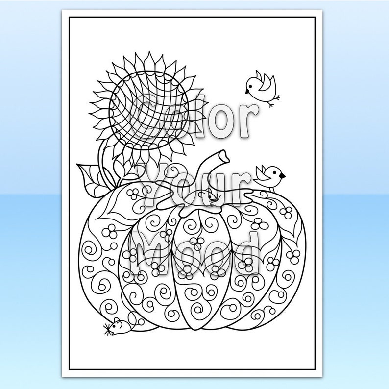 Pumpkins and Sunflowers printable coloring pages | Etsy