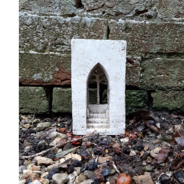 Gothic church window steps sculpture