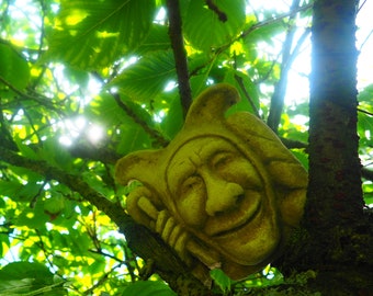 Gothic jester grotesque garden stone plaque