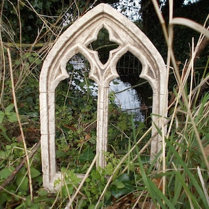 Gothic double light arched stone vintage mirror