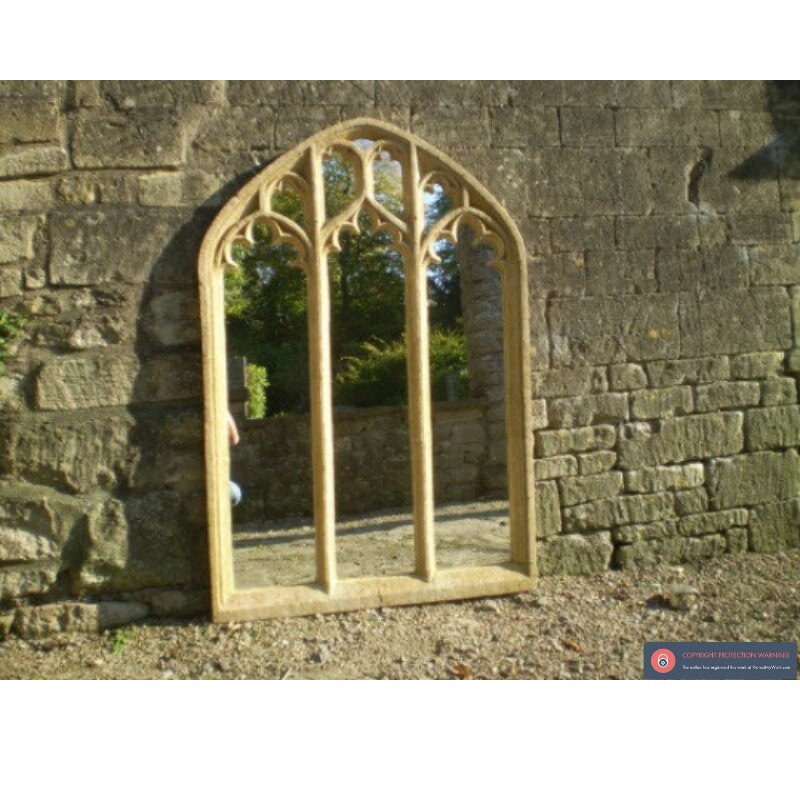 Enormous gothic church window garden mirror