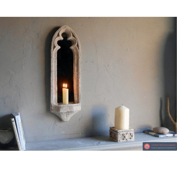 Gothic candle Sconce stone trefoil Mirror