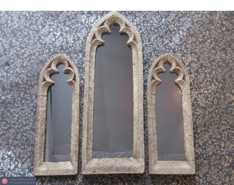 Fabulous set of three trefoil lancet gothic arch mirrors LARGER CENTRAL MIRROR