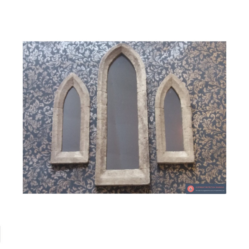 Set of three vintage gothic arch mirrors
