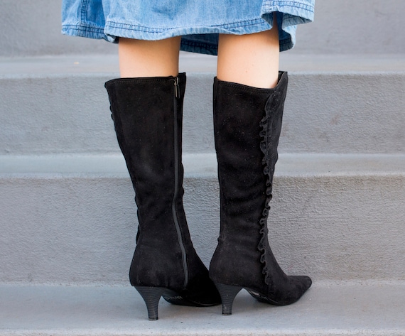 black suede boots 7.5 | black pointy toe boots | knee… - Gem