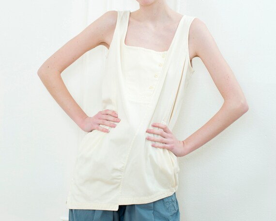 80s cream canvas tunic blouse | minimalist off whi