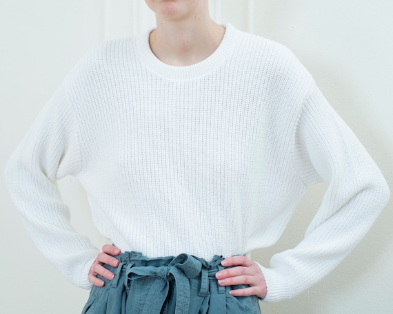 90s white sweater | cotton crewneck sweater