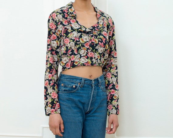 floral crop top small | 90s flower print blouse |… - image 3