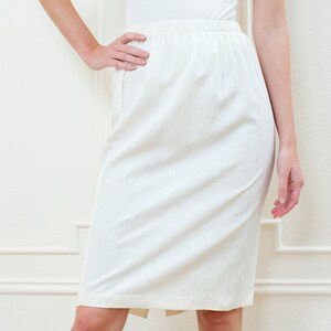 70s ivory midi skirt small off white elastic waist pencil skirt image 1