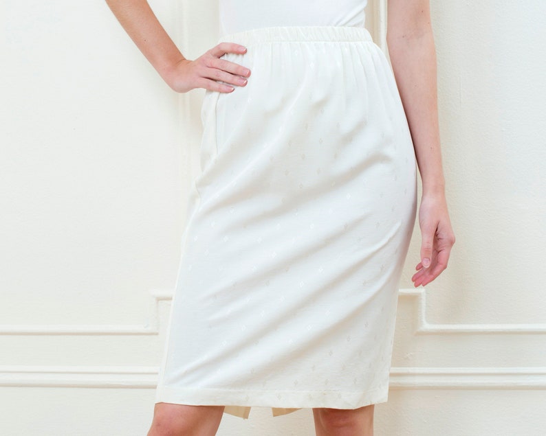 70s ivory midi skirt small off white elastic waist pencil skirt image 1