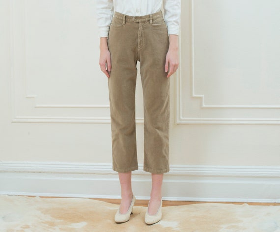 90s tan velvet pants medium petite | high waisted