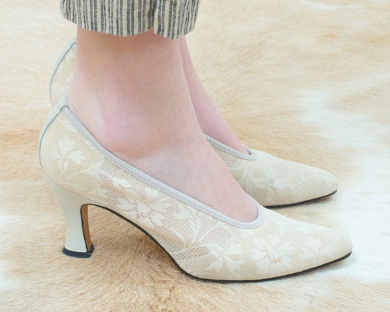 white lace high heels