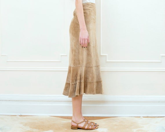 90s tan suede leather skirt | vintage beige whips… - image 3