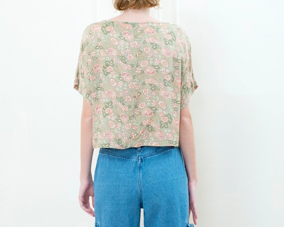 90s green pink floral cropped shirt | flower prin… - image 5