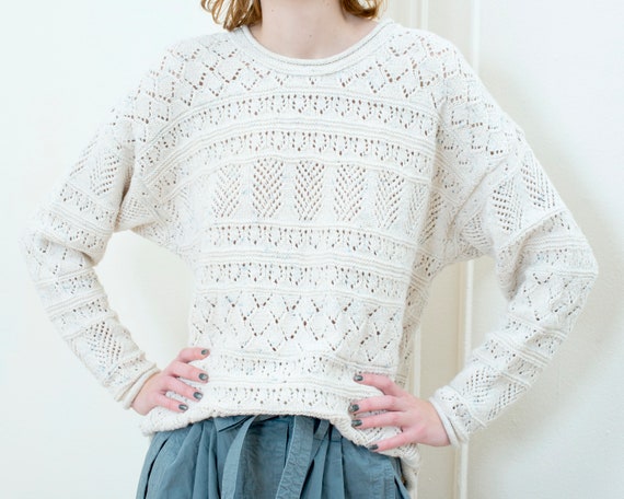 90s vintage cotton crochet knit fisherman sweater