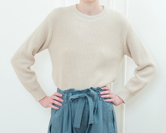 90s tan cotton crewneck sweater | beige sweater